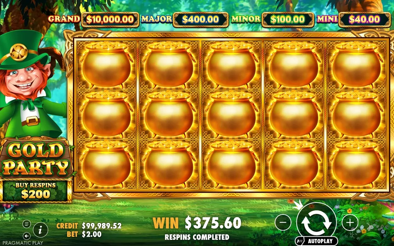 Los 15 espacios cubiertos de botes de oro tras ganar $375.60 al completar los respins.